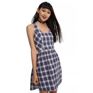 HOT TOPIC Plaid Sz Medium Sleeveless Knee Length Dress Side Cut Outs & Pockets